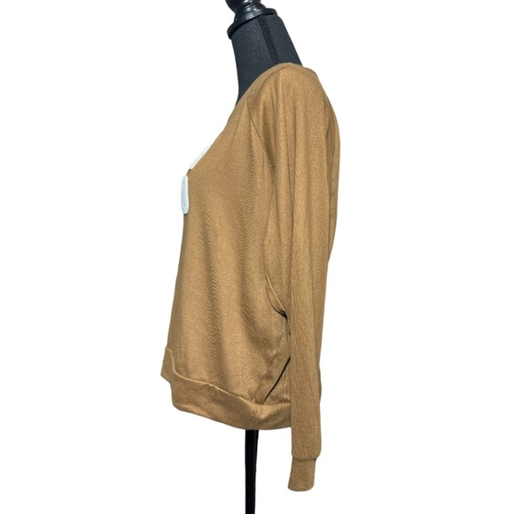 Secret Treasure Woman's Brown Knit Lounge 'Feelin' Long Sleeve Top - Large - Picture 2 of 6